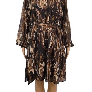 Banana Republic Black and Brown Swirl Long Sleeve Dress